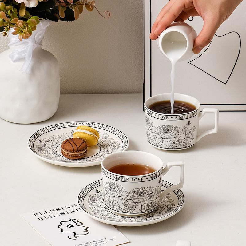 French Retro Coffee Cup Saucer Rose Garden High Value Afternoon Tea Milk Mug Gift Box Set Souvenir Gift