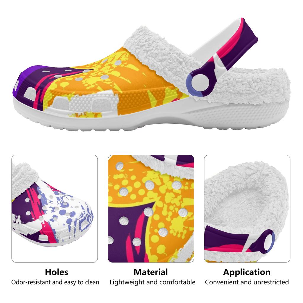 1 Pair White EVA Clogs Cozy Warm Lined Unisex Slip On Shoes Lightweight Anti Slip Soft Plush Interior For Cold Weather Daily Comfort