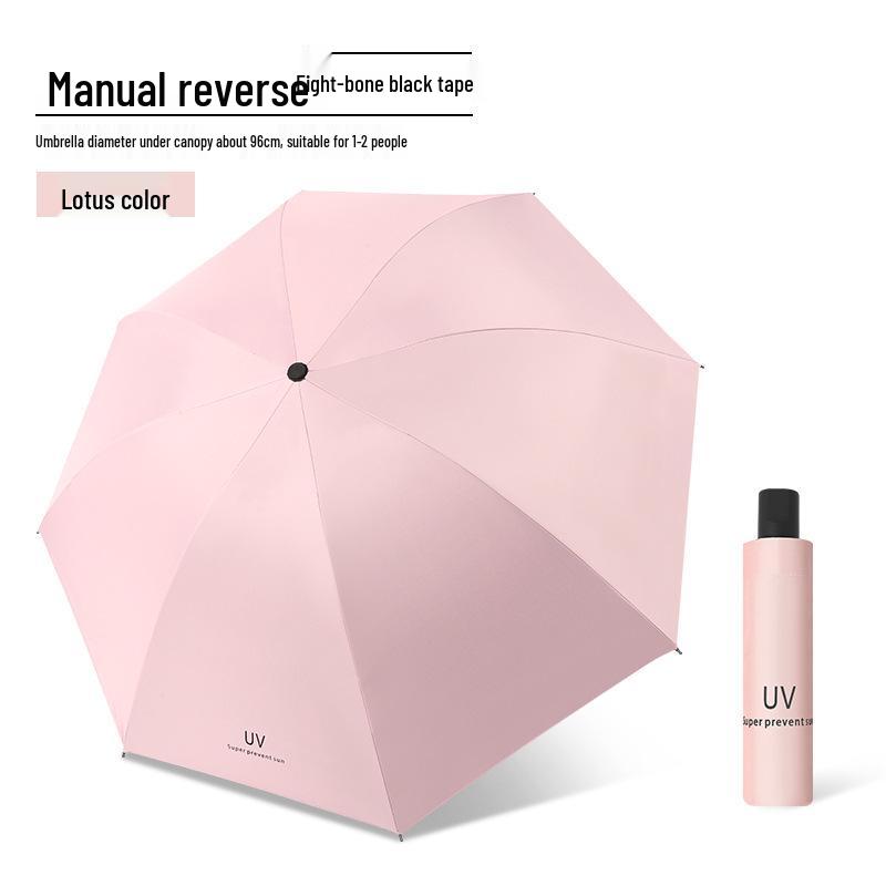 Zakázkový UV černý lepicí deštník proti slunci a dešti – Dámský třídílný design s potiskem loga.