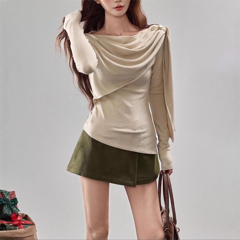 2025 Women's Slimming Wrap-Around Knit Top - Chic Long-Sleeved Waist-Cinching Layer