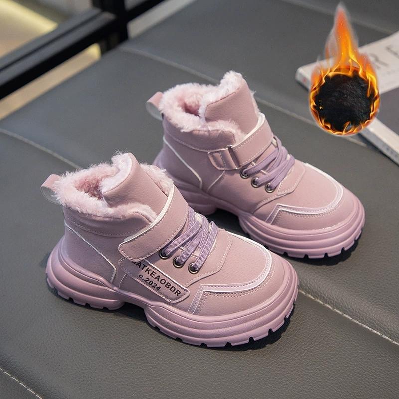 

Мальчики Девочки Спортивные Ботинки с Мехом Модные Детские Ботильоны Теплые для Зимы Милые Студенческие Короткие Ботинки Нескользящая Мягкая Подошва 26