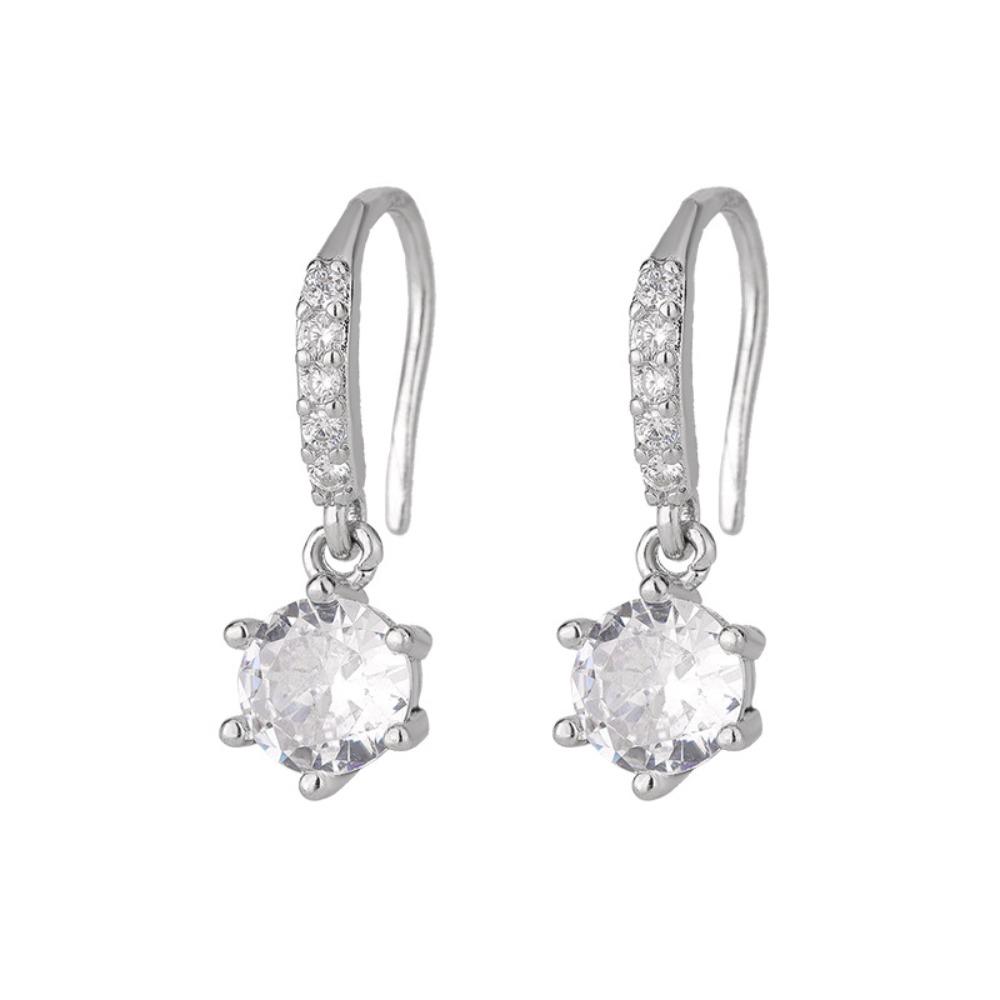 Simple Round Crystal Ear Studs Light Luxury Ladies  Ear Accessories  Women серебряный
