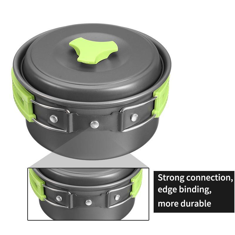 Kit da Campeggio Portatile da 14 Pezzi Set da Cucina da Esterno in Alluminio per Viaggi Escursionismo Picnic Barbecue Attrezzatura da Tavola