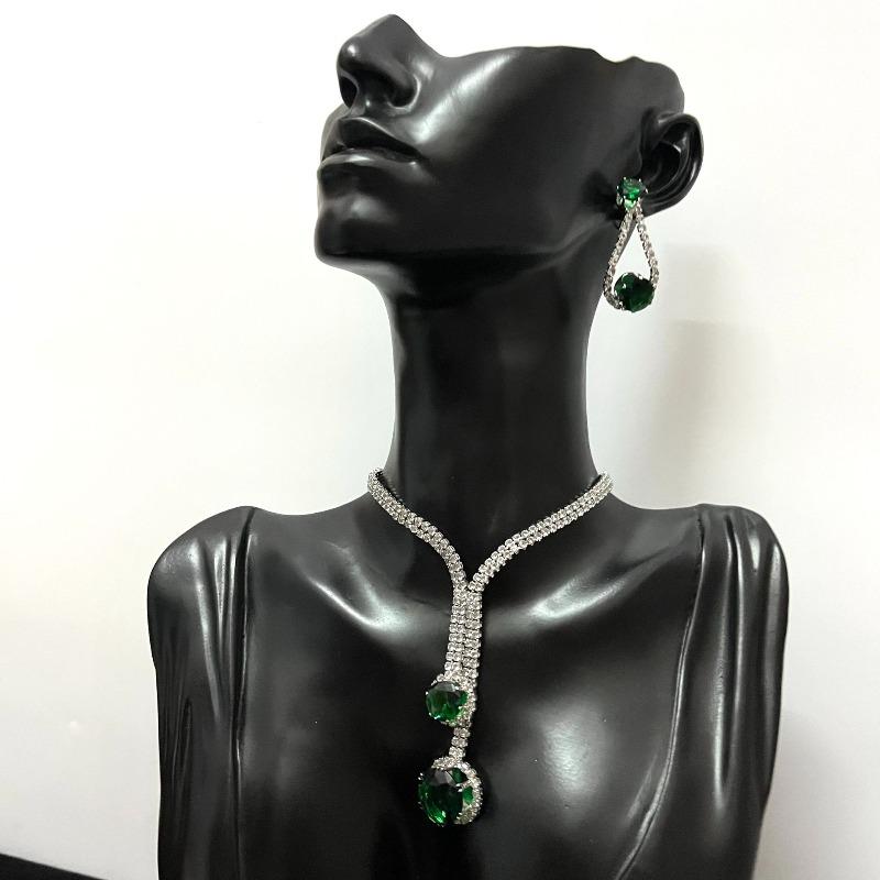 Korean Metal Claw Chain Rhinestone Wedding Necklace Bridal Necklace Earrings Jewelry Banquet Necklace Jewelry Set