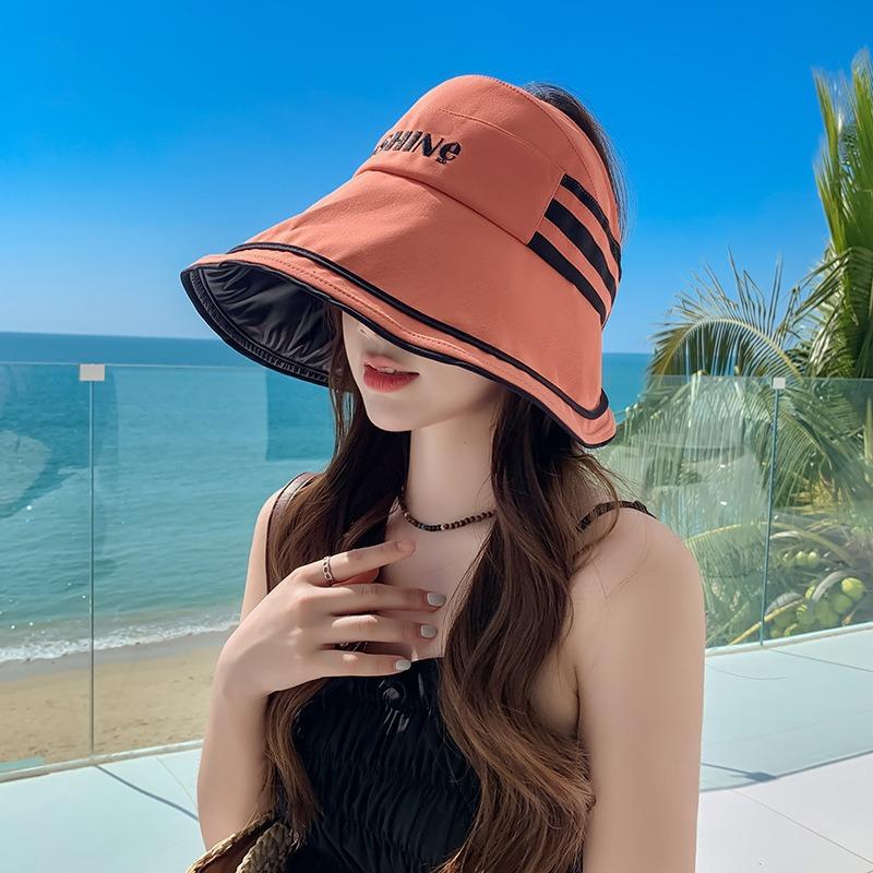 Sun hat female empty top summer vinyl casual sunscreen hat UV protection big head circumference sun bucket hat show face small summer