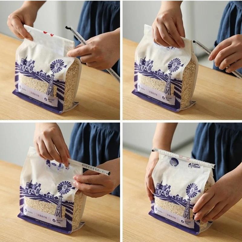 1set Food Sealing Bar Bag Seal Clip Rod Sealing Clamp for Tea Milk Powder Snack Bags Moisture-Proof Food Storage Organizer