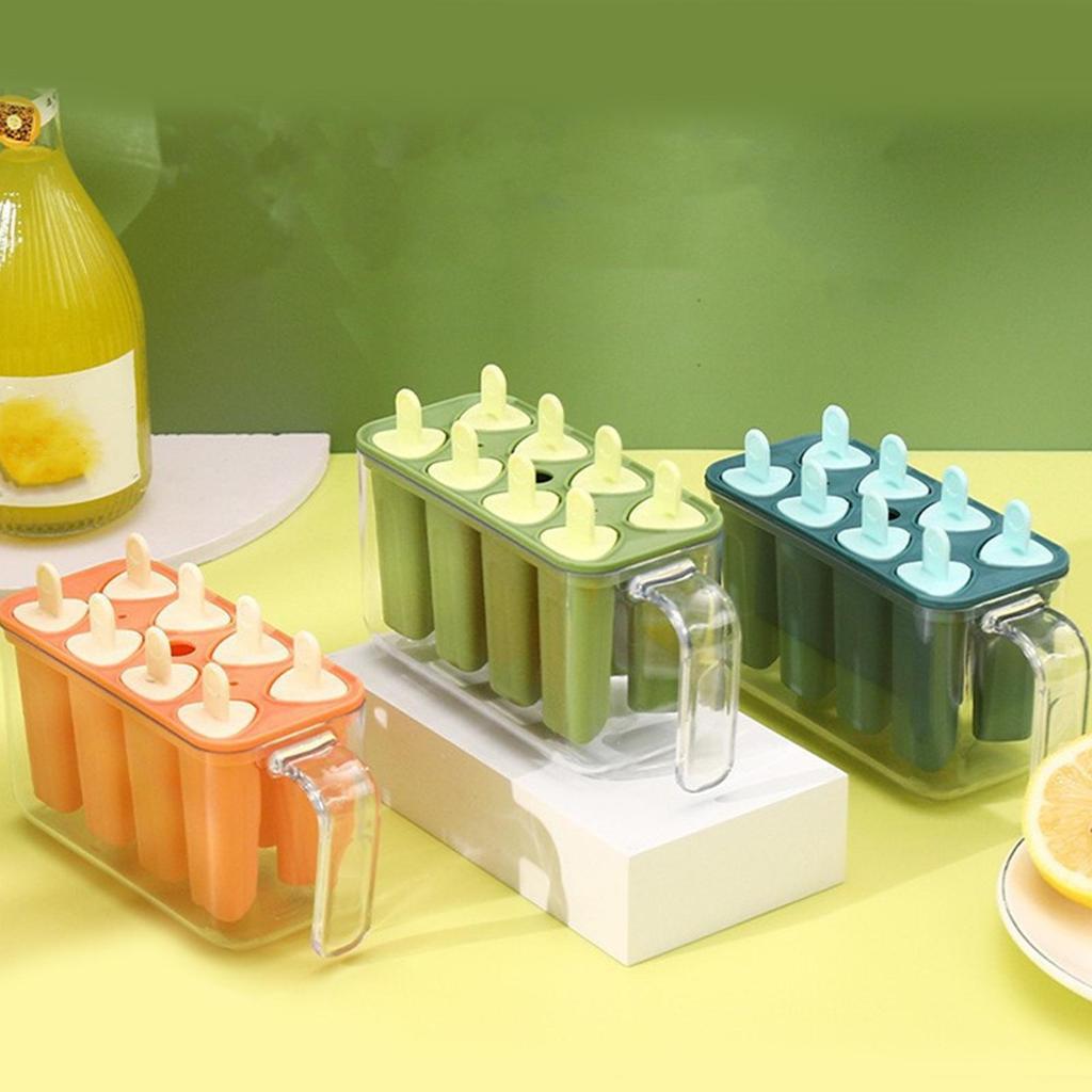 8-Cavity Ice Pop Mold Reusable Easy-Release Freezer Tray With Sticks Silicone Popsicles Maker For Kids Adults Home Party Kitchen