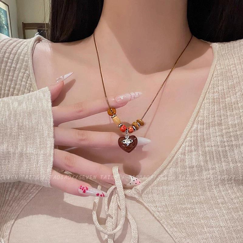 New Chinese retro wooden beaded necklace niche design sense national style fashion long sweater chain