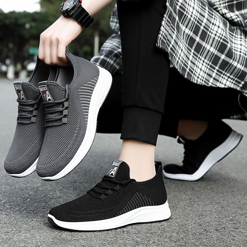 Shoes Men's Private Domain Gifts Shoes Middle Old Dad Shoes Casual Shoes Flying Weaving Breathable Single Shoes Solid Color Versatile Men's Shoes
