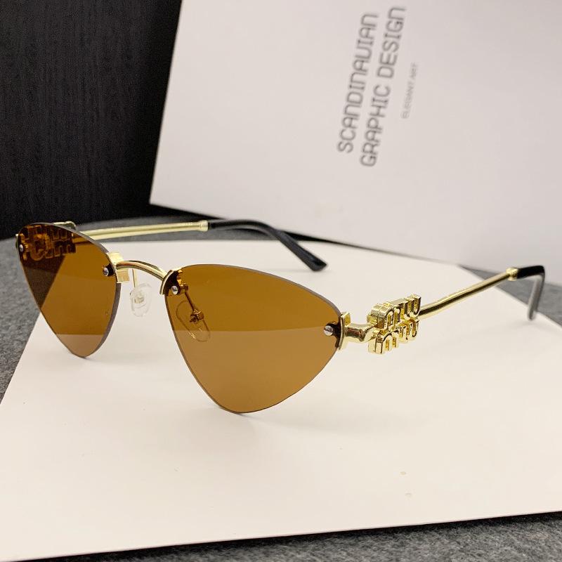 Miao's Frameless Cat-Eye Sunglasses: Women's High-End European & American Style with Hollow Letter Design.