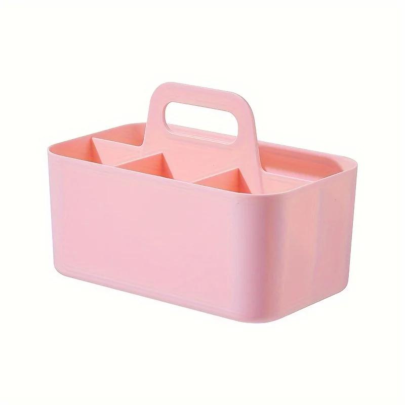 

5-Compartment Plastic Storage Basket with Handle, Portable Office Desk Organizer for Pens, Pencils, Stationery, Mixed Color розовый