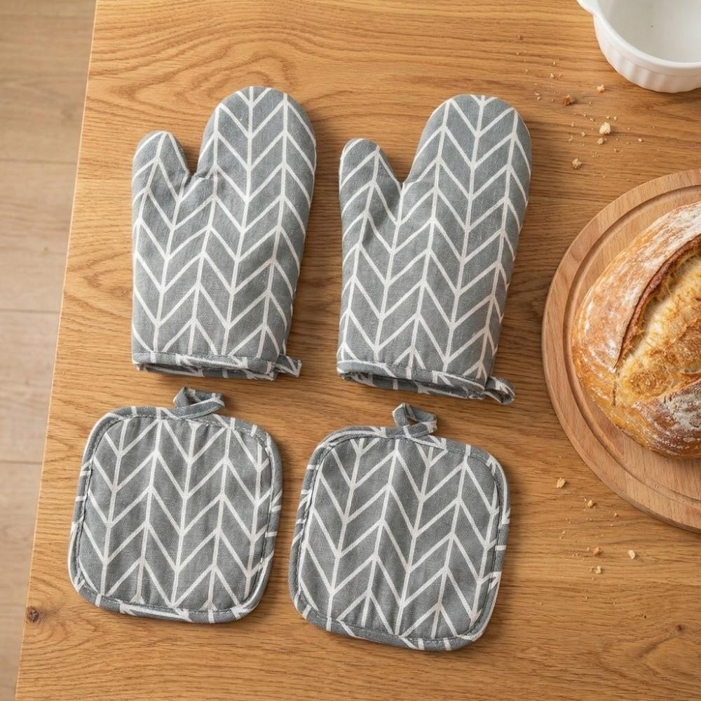 4Pcs Thickened Microwave Oven Glove Cotton Linen Heat Resistant Gloves Oven Gloves Set  Microwave