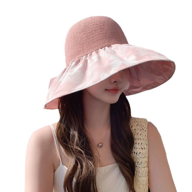 New Color Glue Sunscreen Hat Women's Knitted Mesh Breathable Sun Hat Outdoor Travel Big Brim Sun Hat Tide