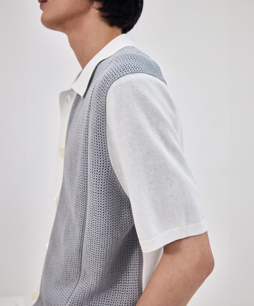 Theknitcompany Orea Panel Polo Cardigan - Lucent White