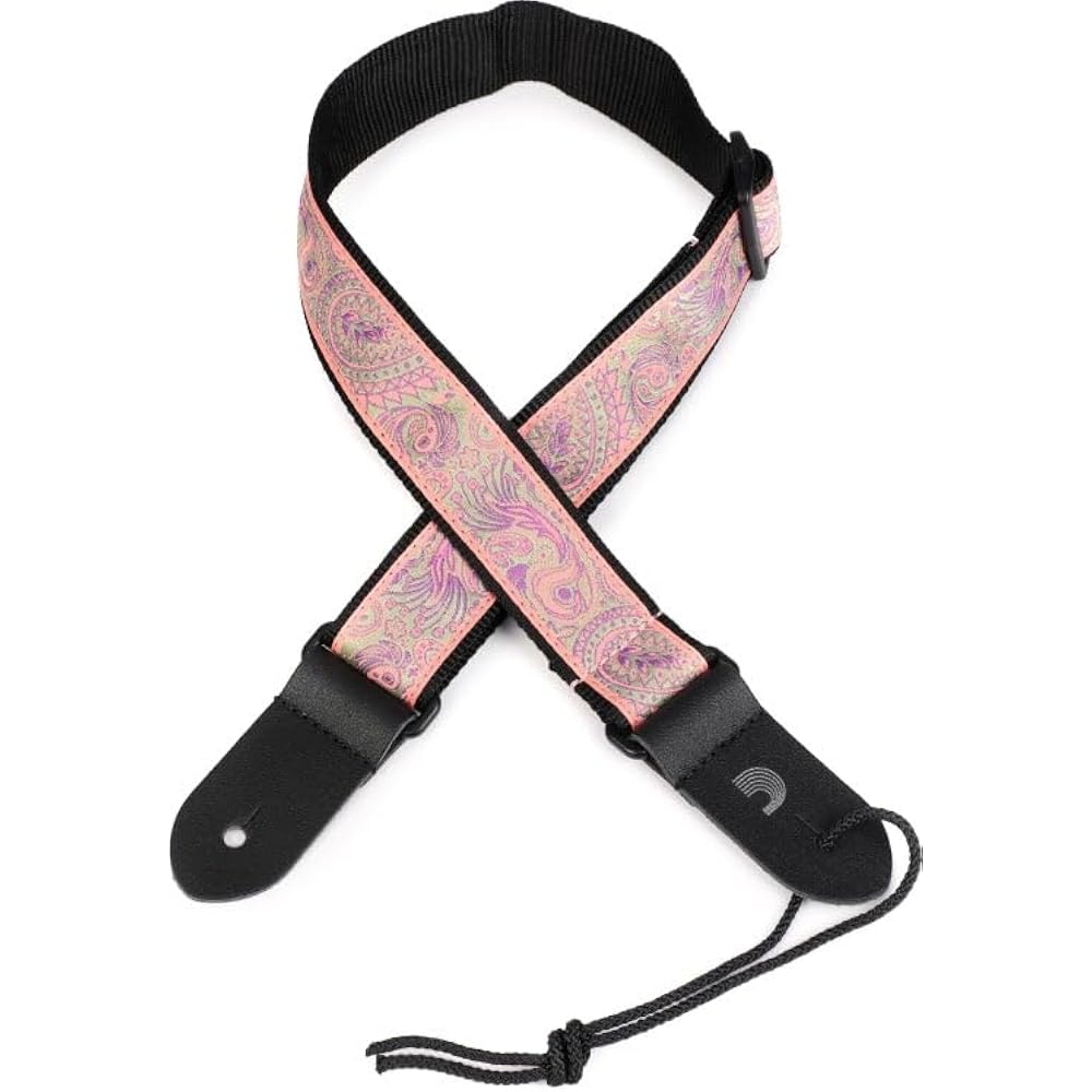 D Addario Daddario Ukulele Strap Jacquard Ukulele Strap Paisley Pattern Pink/Green 15UKE03 [Domes...