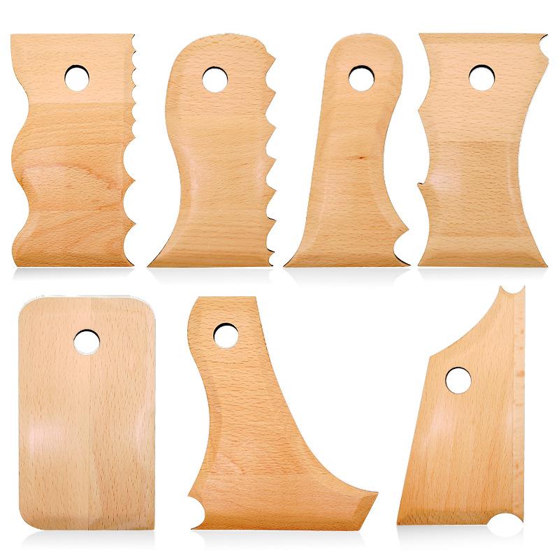 7pcs Set Pottery Tools Clay Cutter Wooden Skeleton Knife Pottery Foot Trimming Clay Sculpture Knife DIY Casting Shaping Tool