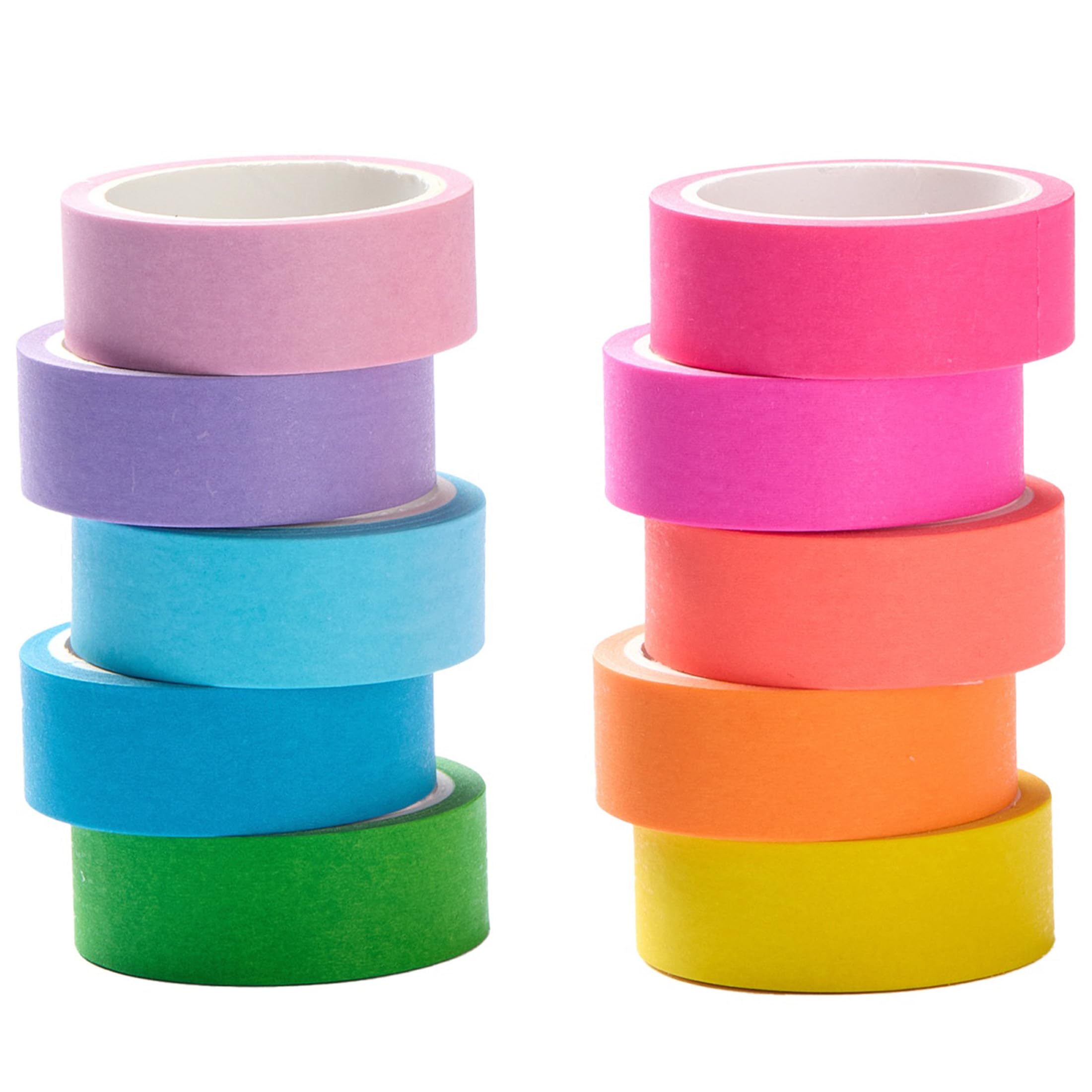 

YUBX Masking Tape Fluorescent Colors Solid Colors Perfect for DIY Gift and 10-Piece Set & (Pastel & Fluorescent) - Crafts, Journals, Planners,
