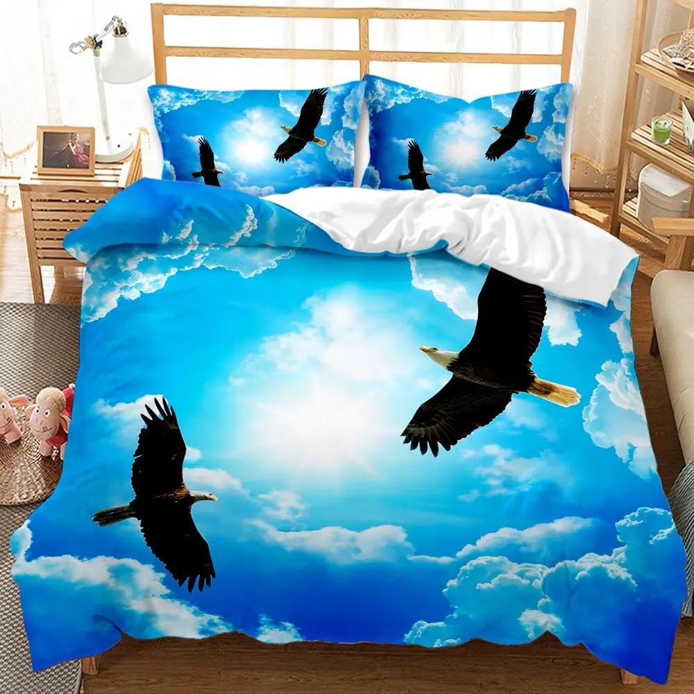 Bald Eagle Patriot United States Flag Duvet Cover Animal Wild Eagle Bedding Set American Flag King Queen Polyester Quilt Cover