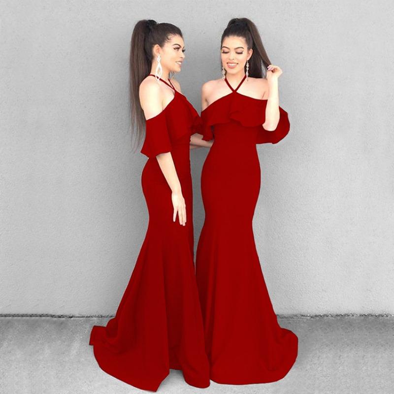 Women s suspender lotus leaf sleeve long dress summer new dress suspender skirt S красный