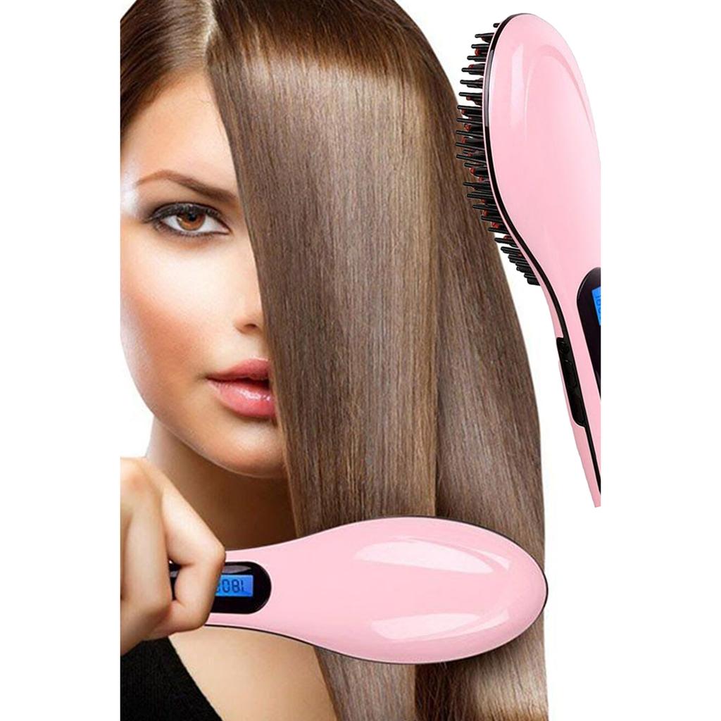 FLQUE Electric Hair Straightener Comb Fast Hair Straightener Practical Pink Hair Dryer Comb