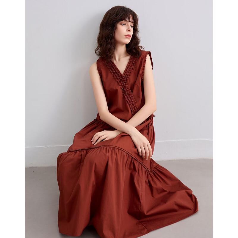 Women s Cotton Poplin French V-Neck A-Line Dress M