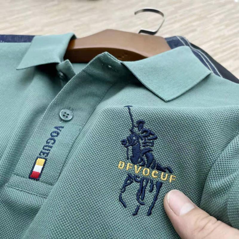Men's Summer Short Sleeve Embroidered Polo Shirt, Turn-Down Collar, Plus Size, Solid Color
