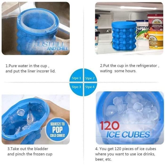 Moule à Glaçon,Bacs à Glaçons,Silicone Ice Cube Maker,Glaçon Seau avec Glaçons Ronds,Pour Rafraîchir,Whisky,Cocktail,Parties,bleu