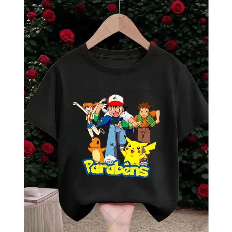 New Summer Pikachu Fashion Street T-shirt for Boys and Girls Summer Cartoon Casual Round Neck Children/Adults Cotton T-shirt 110