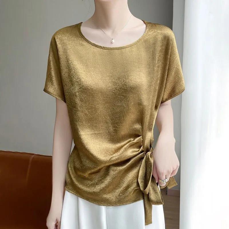 

Women s Clothing Luxury Mulberry Silk Short Sleeve Tees Blouse T-Shirts L