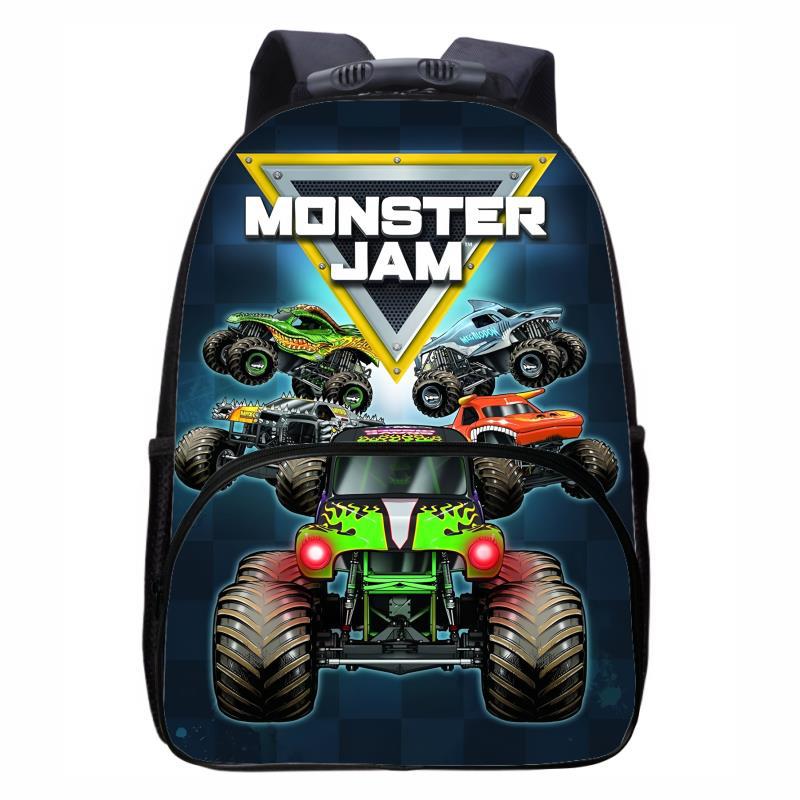 Monster Jam Truck, Round Front Bag Backpack for Primary, Secondary, and High School Students, Male and Female Backpacks