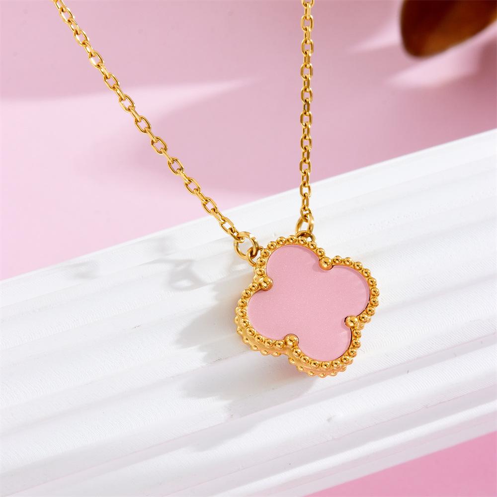 Weiße Perlmutt Glückskleeblatt Wendehalskette Damen Titanstahl Leichte Luxus Nischen-Schlüsselbeinkette