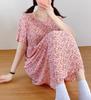 Korean version dress round neck comfortable nightdress women's casual fresh pleated short sleeve floral dress slim dress