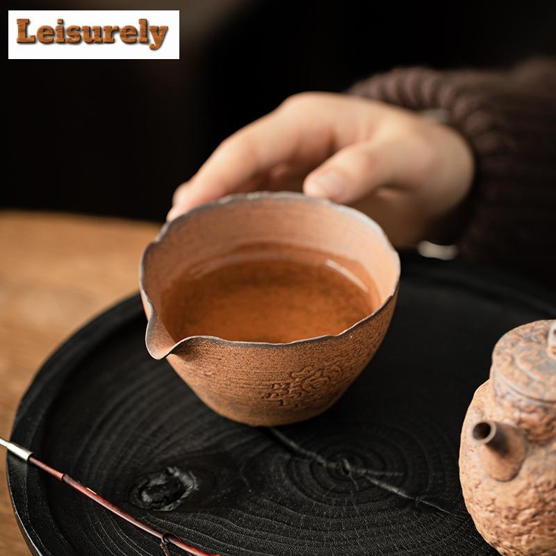 Chinese Old Mud Clay Coarse Pottery Tea Pitcher Tea Divider Cha Hai Dispenser Justice Cup Fair Mug Teaware Decoration Supplies