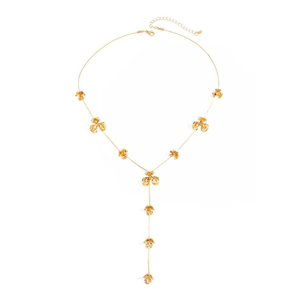 Gold Flower Pendant Necklace Punk Flower Tassels Earrings Vintage Y-shaped Chain Necklace Women