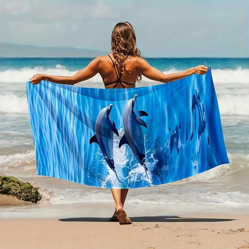 

Super Large Quick-Dry Dolphin Print Microfiber Towel, Sand-Resistant for Pool Travel Bath Summer W40*H60(CM)