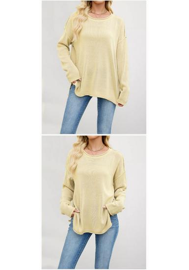 2026 European & American Women's Solid Color Knit Pullover - Autumn/Winter Loose Fit, Round Neck Sweater.