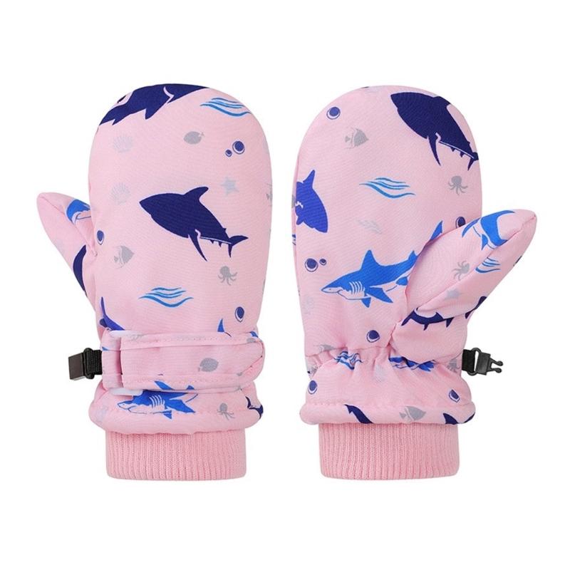 Spritzwasserfeste Fäustlinge Kinderhandschuhe Winddicht Kinder Winter Warm Schneehandschuhe Bedrucktes Walmuster Verdicken Thermofäustlinge