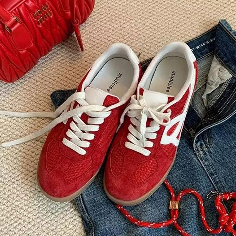 Soft leather version~ retro red German training shoes women's 2025 new color matching platform Forrest Gump shoes casual sports board shoes