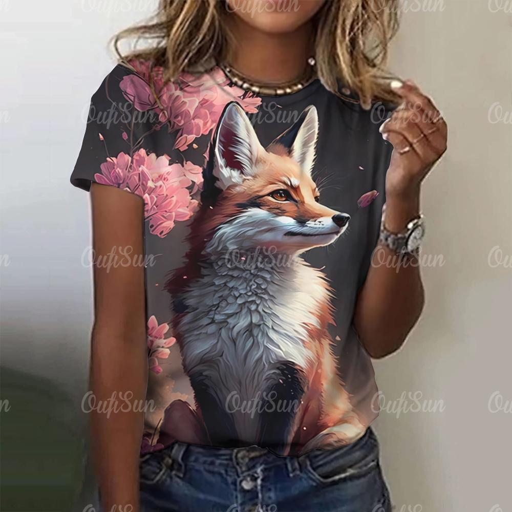 3D Cartoon Fox Print Women's T-Shirt Summer O Neck Casual Short Sleeve Ladies Tees
