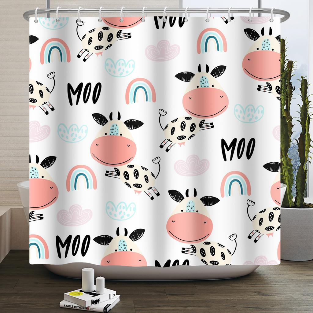 Cartoon Shower Curtain for Bathroom Kids Rainbow Cloud Sun Stars Flower Unicorn Cute Animals Waterproof Bath Curtain Home Decor