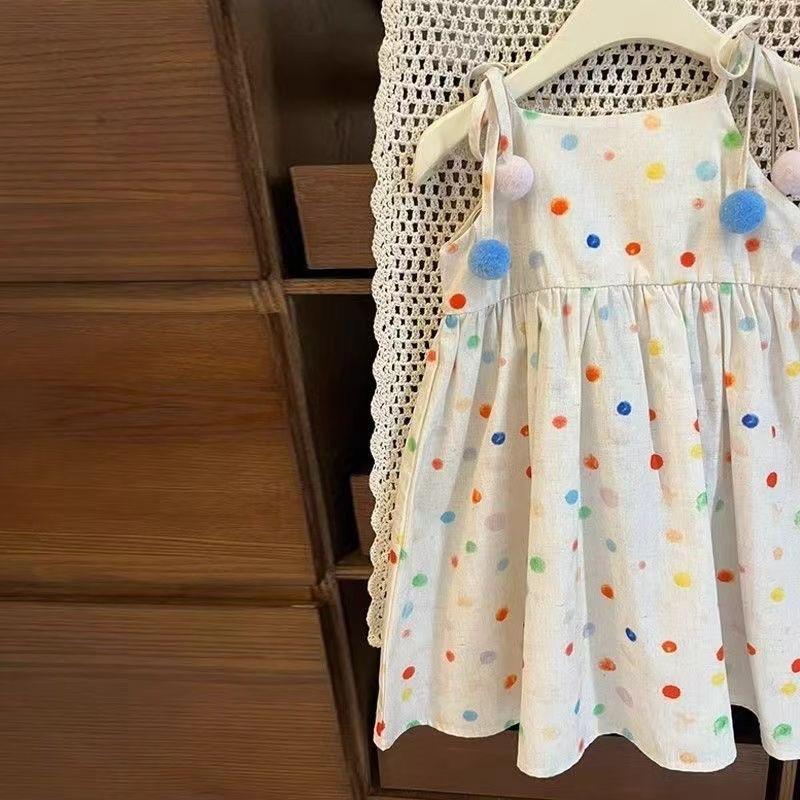 Girls Summer Sweet Polka Dot Spaghetti Strap Dress Casual Colorful Dots Sundress For Little Kids