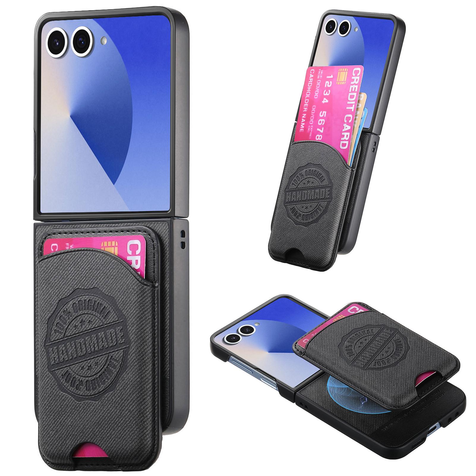 

Чехол для Samsung Galaxy Z Flip7 5G с карманом для карт, совместимый с MagSafe, кожаная задняя крышка с текстурой денима Black