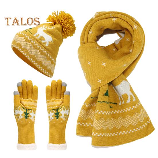 

3 шт./комплект унисекс рождественская шапка шарф перчатки комплект с рисунком лося толстый флис теплая шапка перчатки эластичный сенсорный экран ветрозащитный зимняя на открытом воздухе велоспорт жёлтый