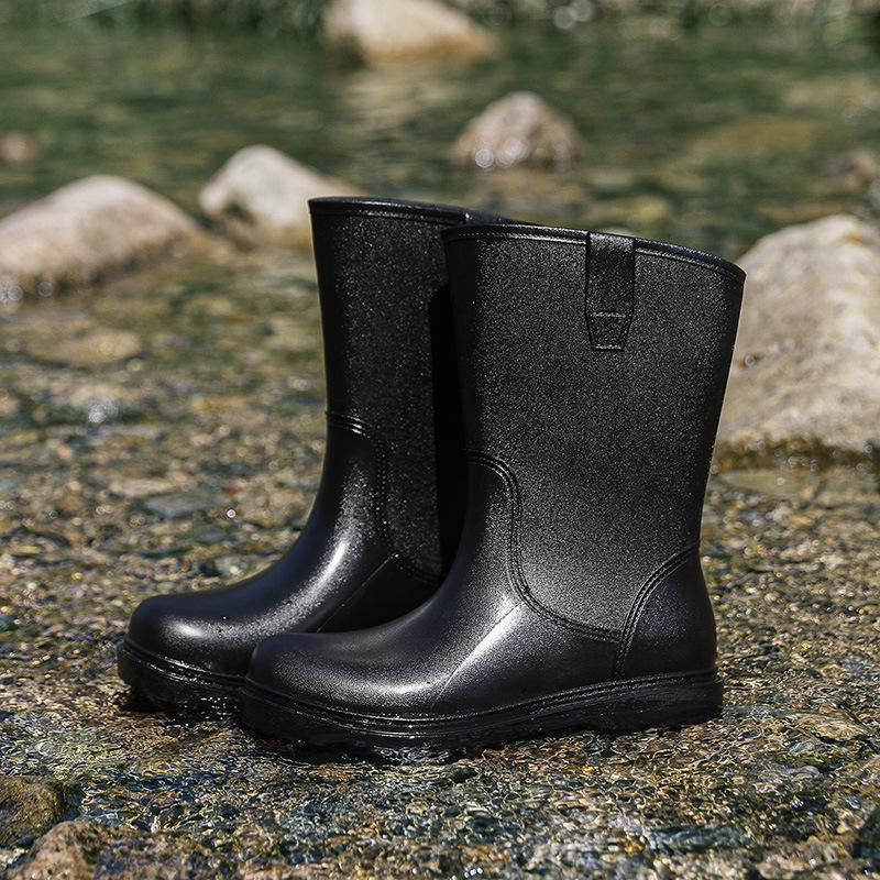 Rain shoes men's long tube medium tube waterproof water shoes rain boots wear-resistant thickened adult fashion velvet student rubber shoes