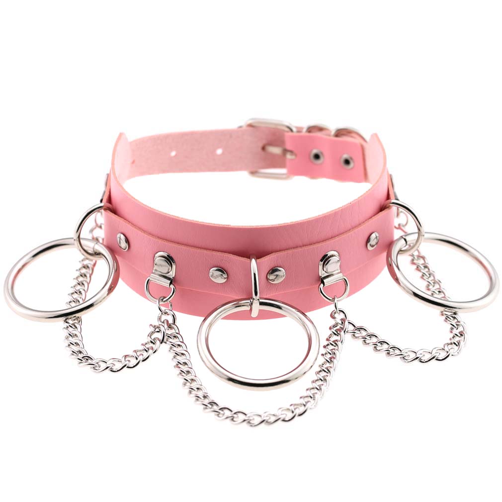 Punk Rock Harajuku Rivet Necklace Choker Collar for Women Men Girls Fashion PU Leather Alloy Cool Gothic Lock Link Circle Collar Choker Necklace