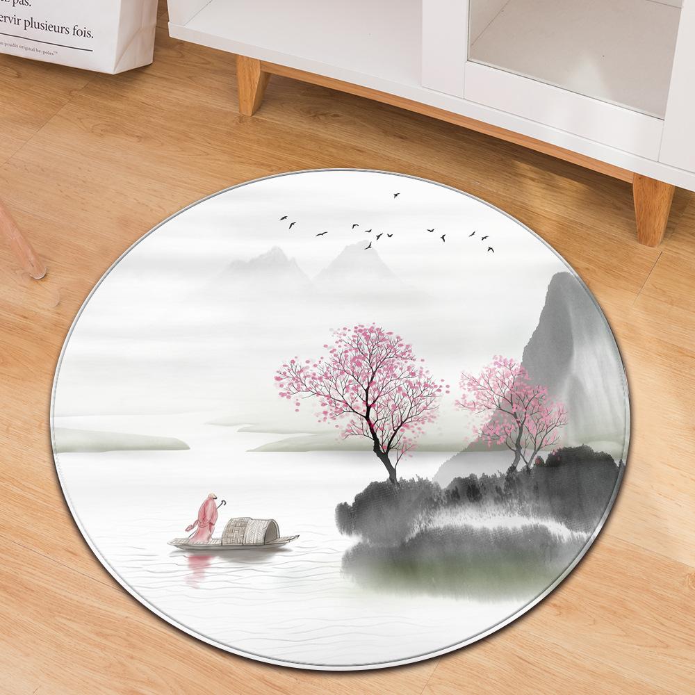 Flower Print Carpet Round Floral Living Room Area Rug Chinese Style Bedroom Rug Kids Play Floor Mat Kitchen Bath Rug Home Decor