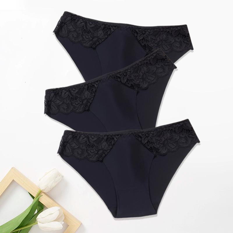 3Pcs/Set Lace Woman Panties Silk New Female Underwear for Woman Seamless Solid Lingerie Panties 3Pcs Free Shipping