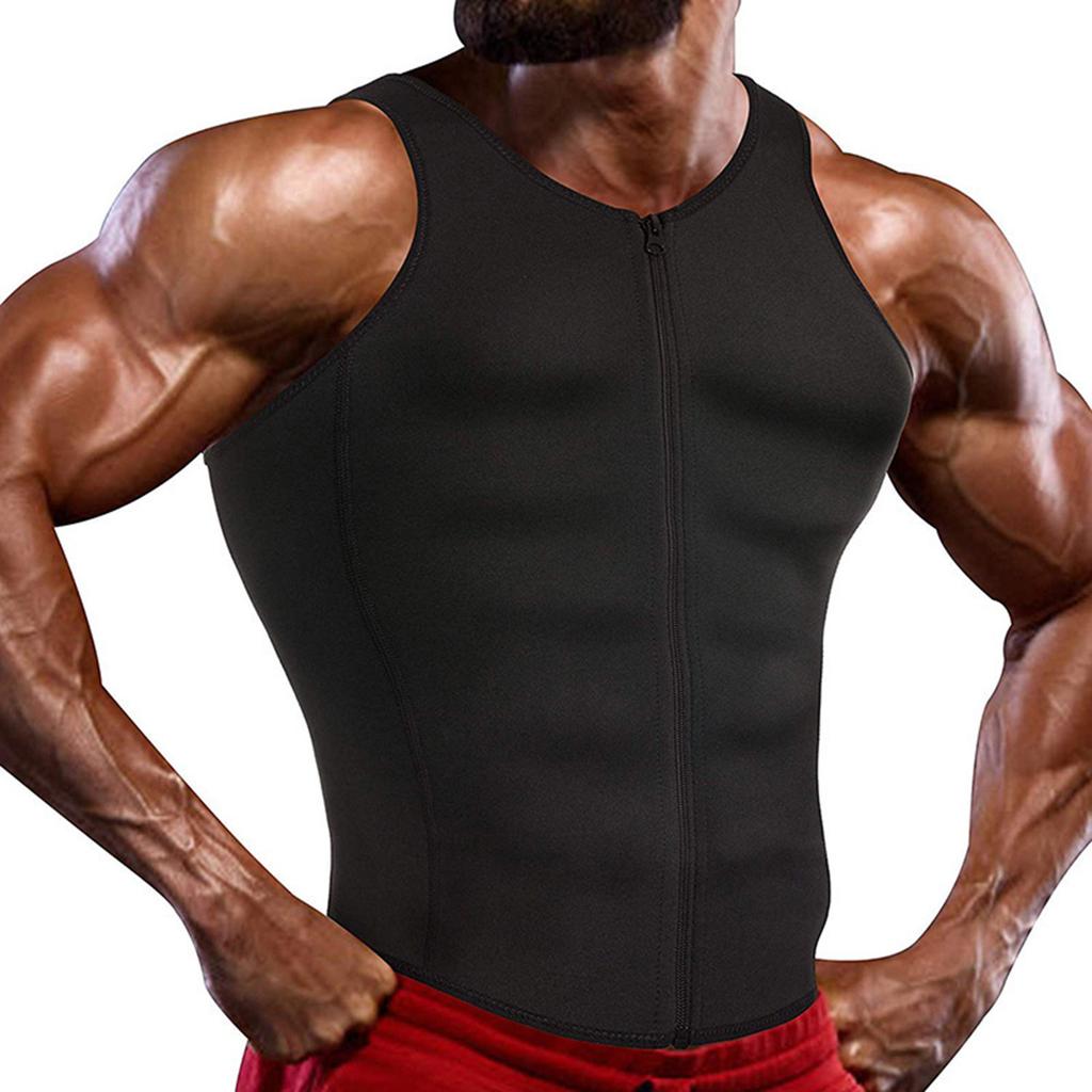 Men Sauna Vest Breathable Adjustable Zipper Closure Weight Loss Waist Training Tank Top for Daily Workout Black XL