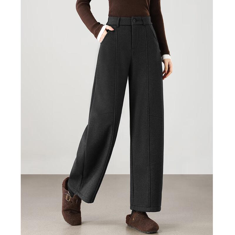 TERRE BLEUE Women's Fleece-Lined Tweed Wide-Leg Straight Pants