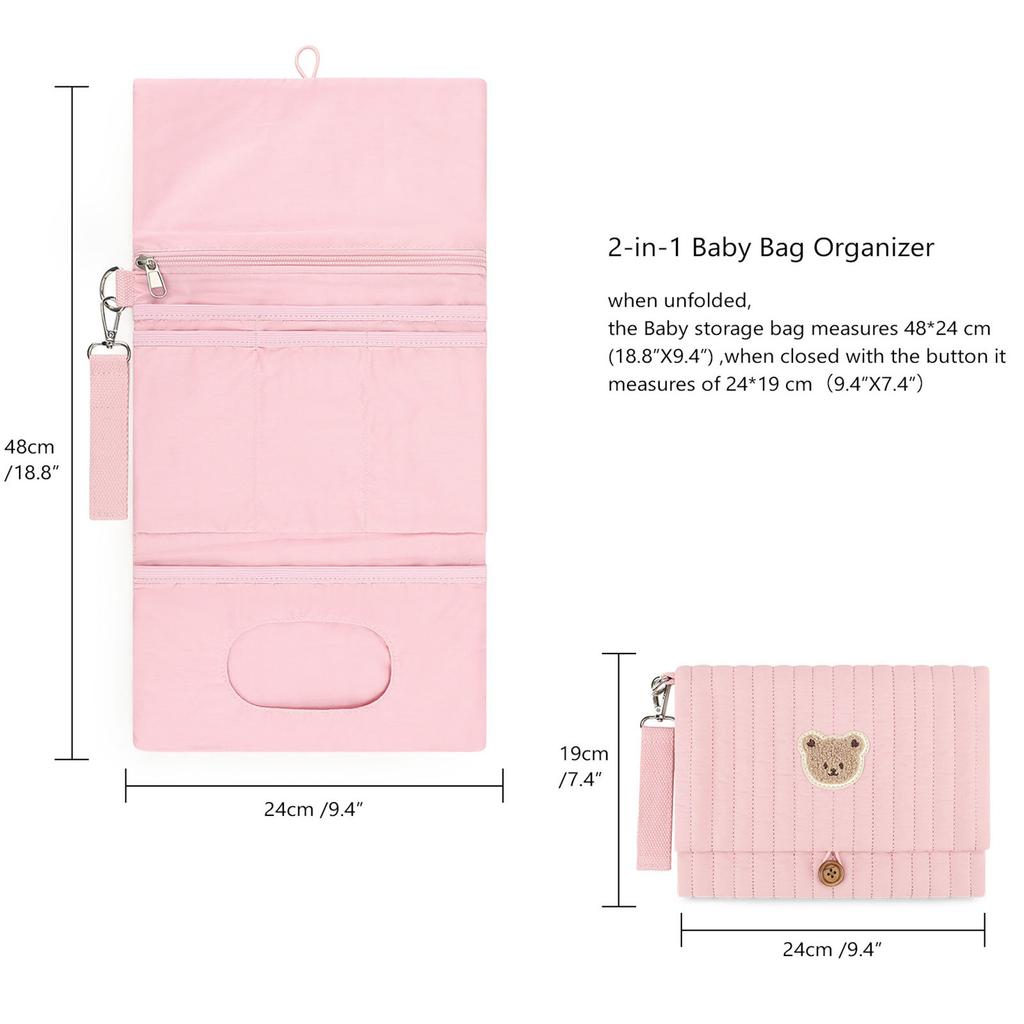 Multifunctional Baby Travel Diaper Bag Easy Attachable To Strollers Compact Foldable Design With Bear Embroidery